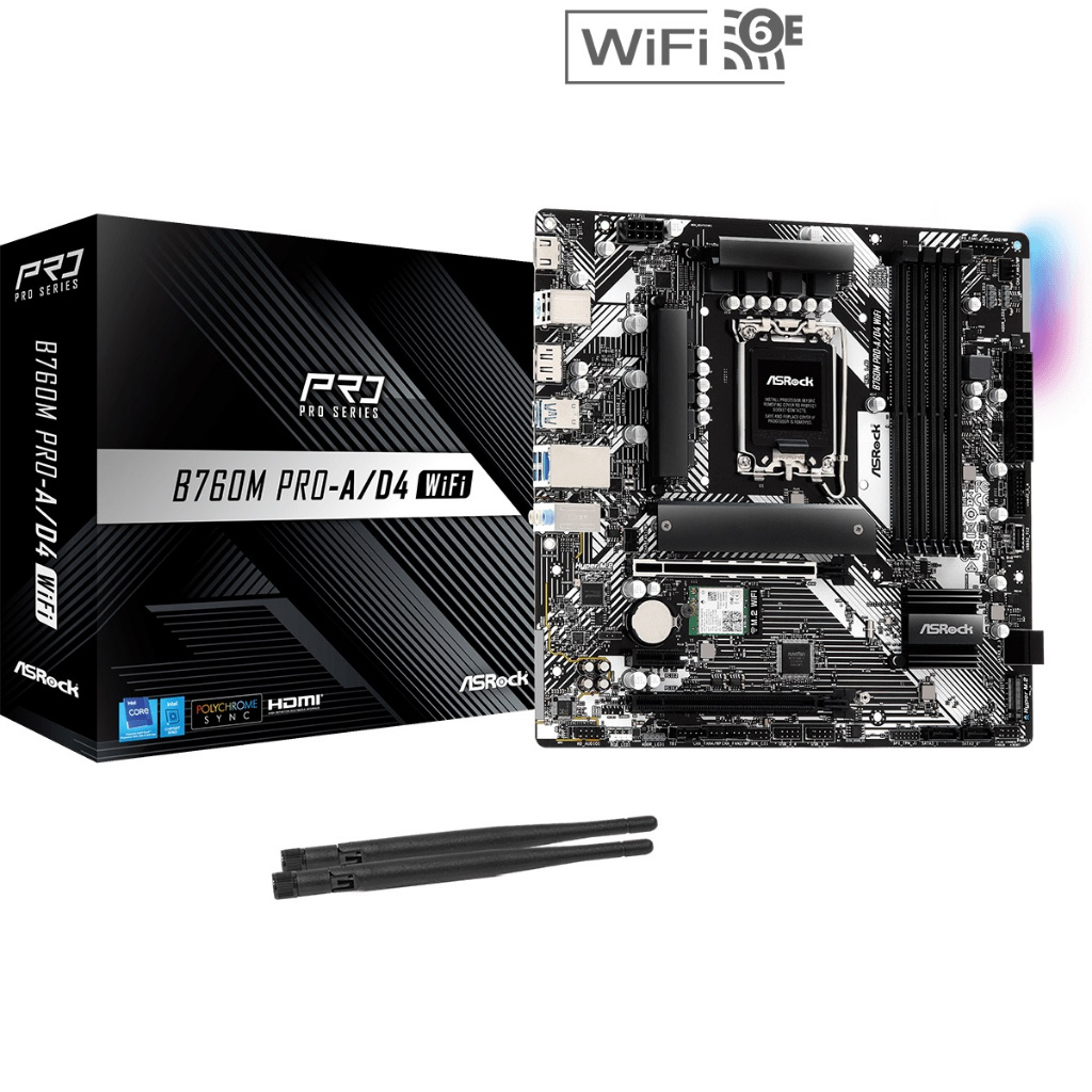 ASRock B760M Pro-A/D4 WiFi DDR4 Intel mATX LGA1700 Motherboard เมนบอร์ด