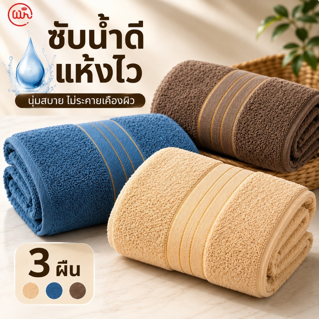 【WH】ผ้าเช็ดตัว ผ้าขนหนู ผ้าขนหนูเช็ดตัว ผ้าขนหนูผืนเล็ก ซับน้ำดี นุ่ม แห้งไว ไม่ระคายเคืองผิว มี 3 สี