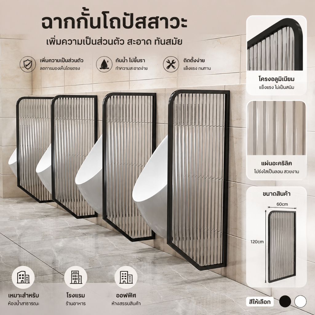 ฉากกั้นห้องน้ำสแตนเลส สำหรับโถปัสสาวะชาย ใช้ในโรงแรม ห้องน้ำสาธารณะ ดีไซน์เรียบง่าย กระจกฝ้า ทนทาน ฉนวนกั้นระหว่างโถปัสส