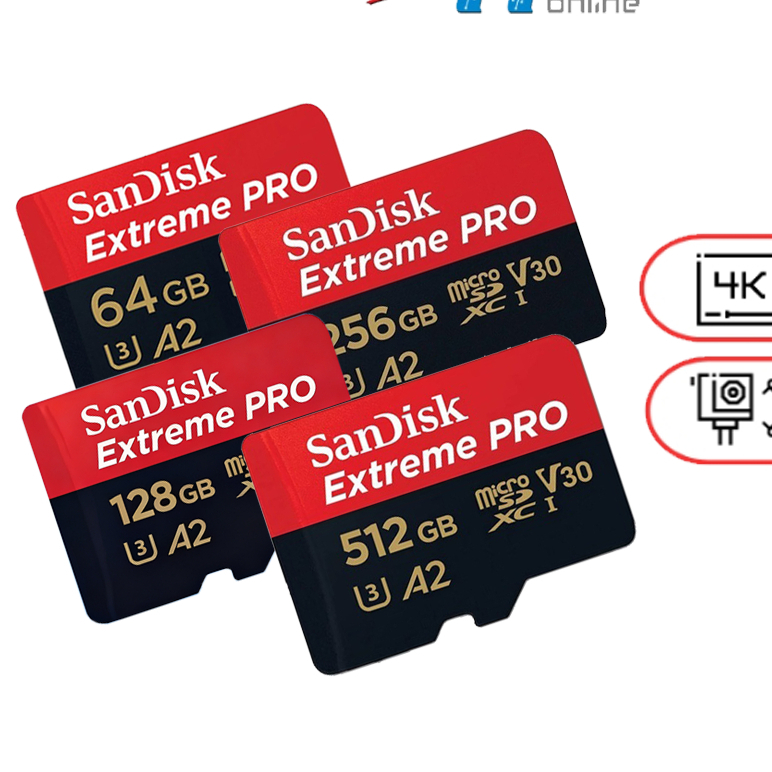 SanDisk Extreme Pro microSDXC 64GB / 128GB A2 (SDSQXCU, SDSQXCD) ความเร็วสูงสุด อ่าน 200MB/s เขียน 90MB/s