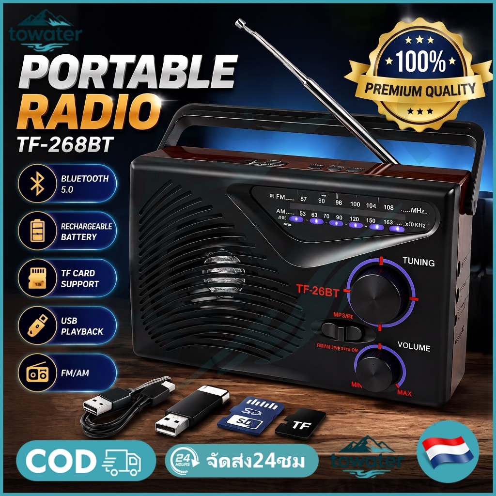 COD วิทยุธานินทร์ FM/AM รุ่น TF-268(สีดำ)แถมฟรีสายไฟเอซี วิทยุ วิทยุธรรมะ วิทยุพกพา เก็บปลายทางได้
