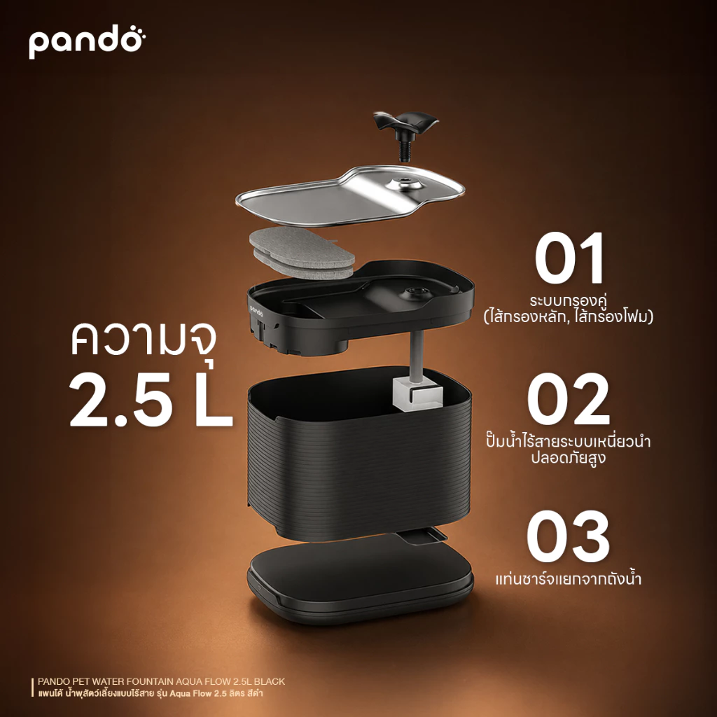 [Pre-Order] PANDO Pet Water Fountain AQUA Flow 2.5L แพนโด้ น้ำพุสัตว์เลี้ยงแบบไร้สาย รุ่น Aqua Flow 2.5 ลิตร thumbnail 7