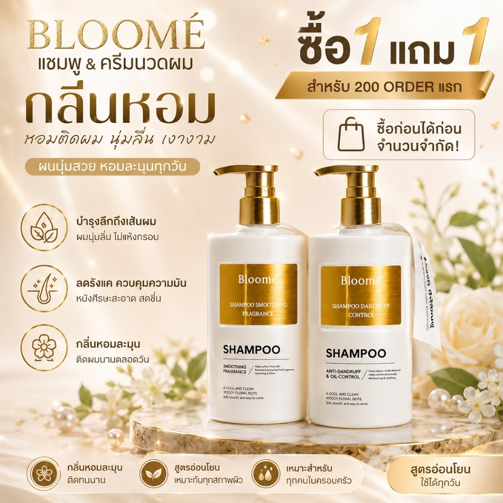 BLOOME Shampoo ANTI-DANDRUFF& OIL-CONTROL SMOOTHING FRAGRANCE แชมพูสระผม 350ml