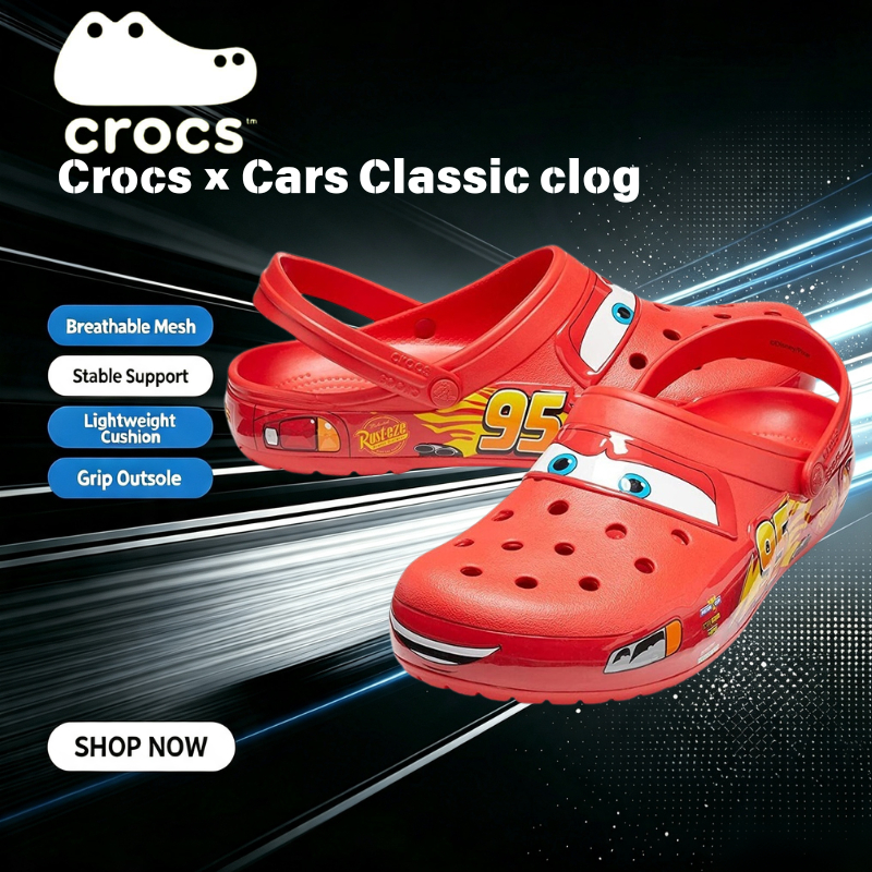 【รองเท้าวิ่งของแท้100%】⭐Crocs × Cars Classic clog Lightning McQueen