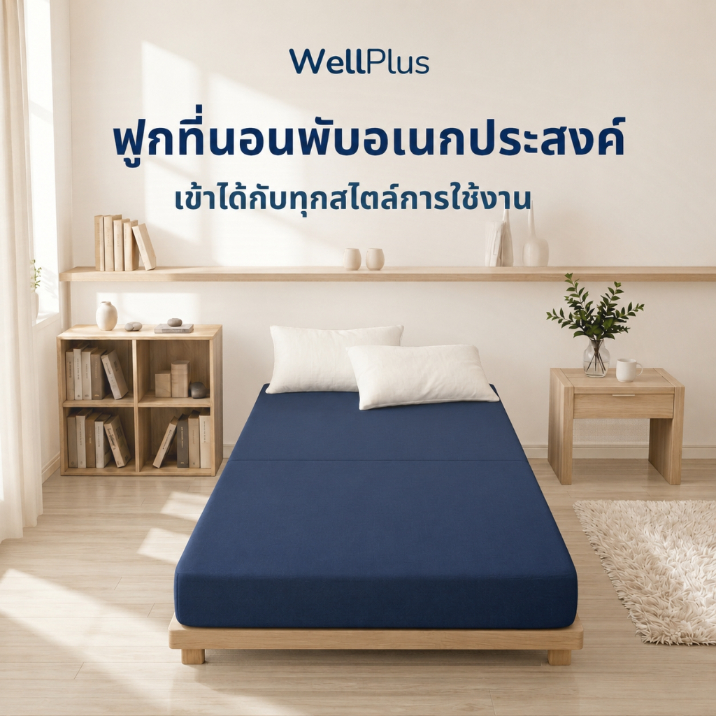 WellPlus ฟูกนอนพับได้ 8 นิ้ว พับได้ 2 ท่อน ที่นอนพับอเนกประสงค์ ฟูกปูพื้น พับเก็บง่าย ผ้าถอดซักได้ นุ่มแน่น รองรับสรีระ