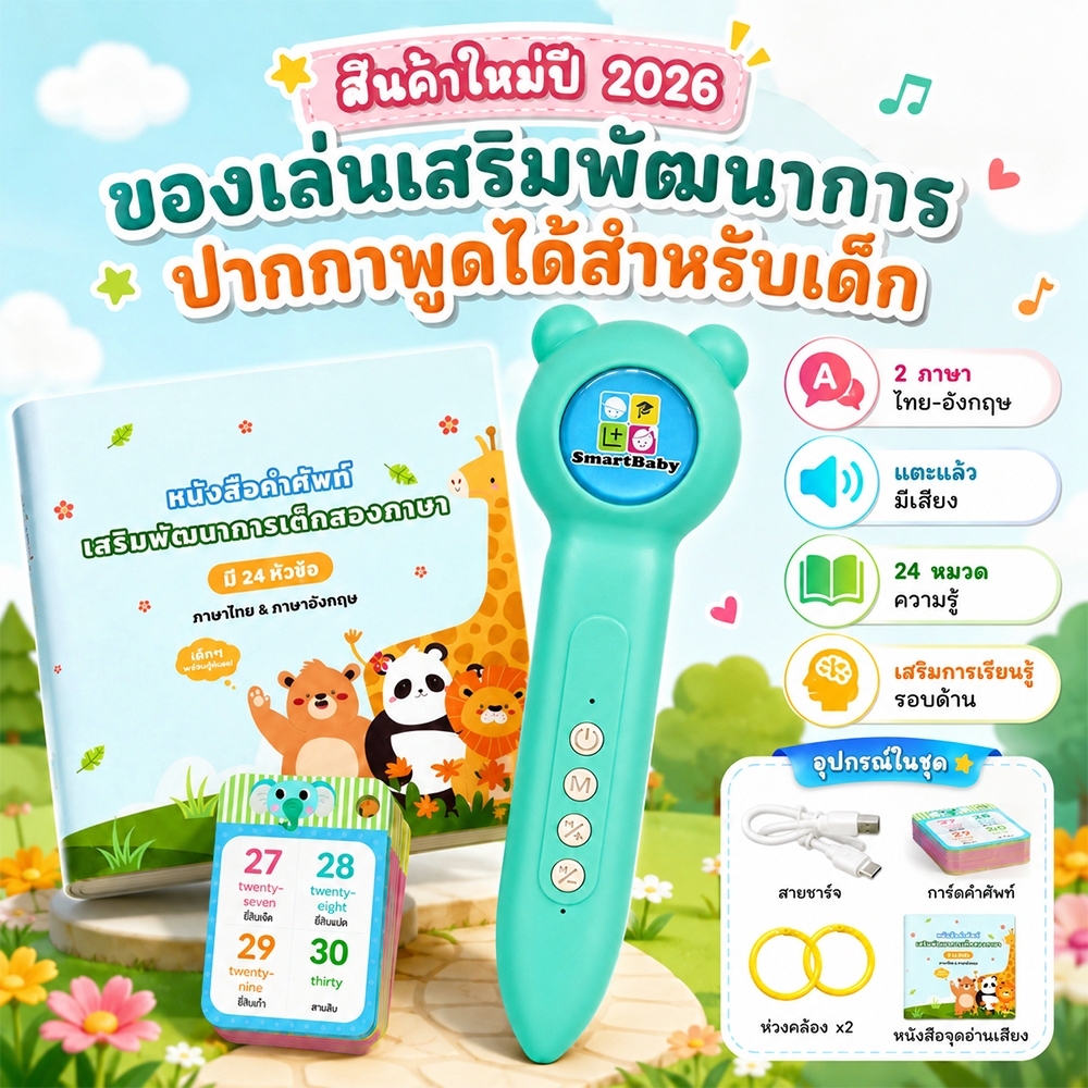 [ลดกระหน่ำ] ปากกาอัจฉริยะ ปากกาติวเตอร์ ไทย-อังกฤษ ของเล่นฝึกภาษา พกพาง่ายปรับเสียงได้ ดีไซน์โค้งมนปลอดภัยไม่คม