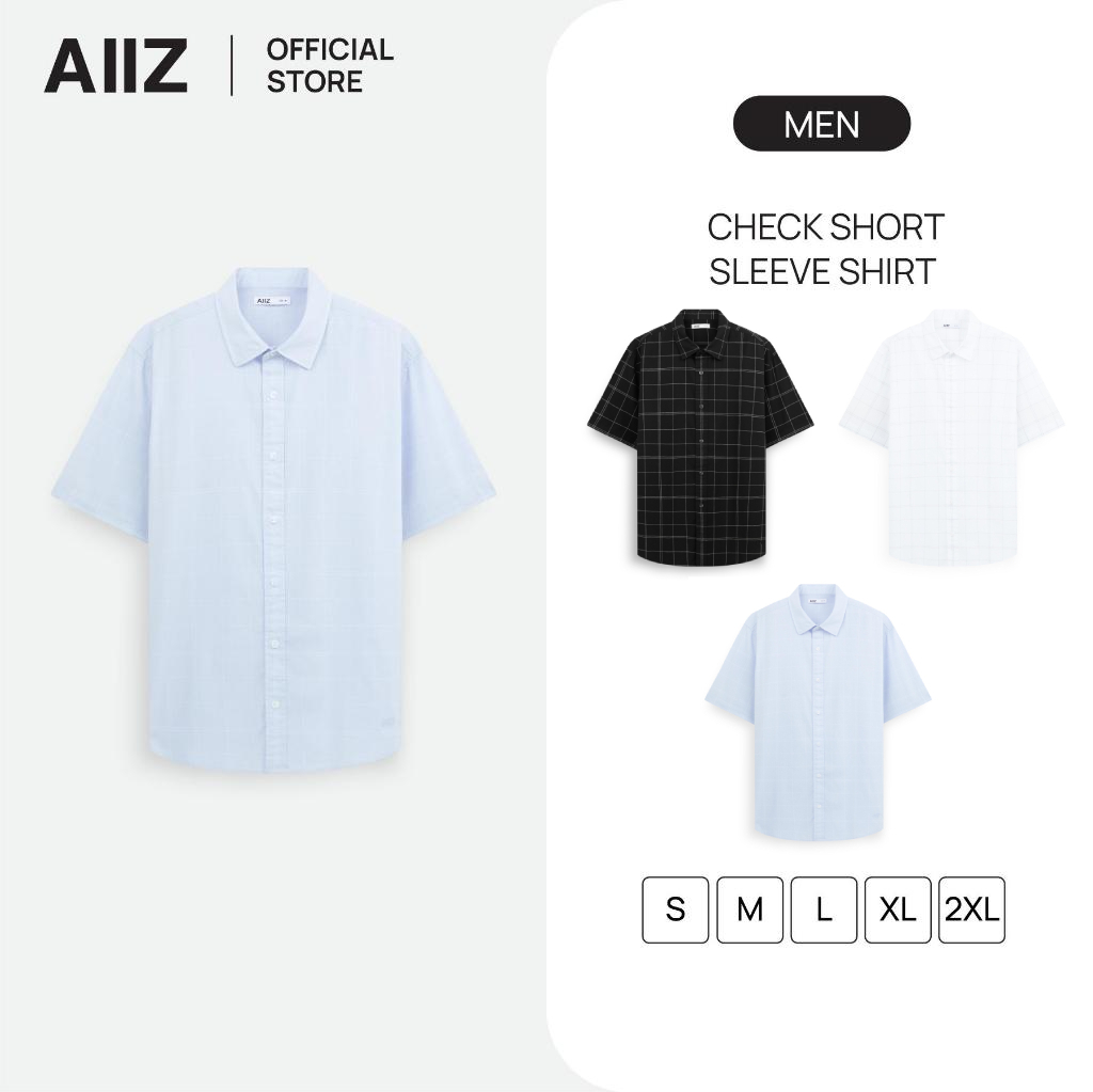 AIIZ (เอ ทู แซด) - AIIZ เสื้อเชิ้ตผู้ชายแขนสั้นลายตาราง AIIZ Men's Check Short Sleeve Shirt