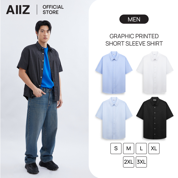 AIIZ เสื้อเชิ้ตแขนสั้นลายพิมพ์กราฟิก AIIZ Men's Graphic Printed Short Sleeve Shirt