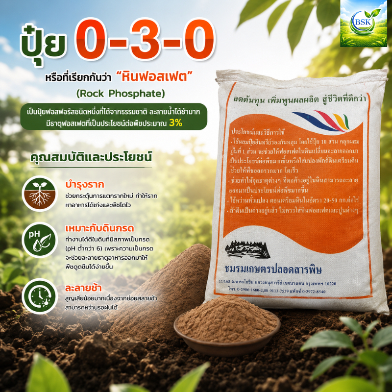 ปุ๋ย 0-3-0 ร็อกฟอสเฟต 1 กก. เร่งราก เร่งดอก หินฟอสเฟต บำรุงราก เร่งการแตกราก