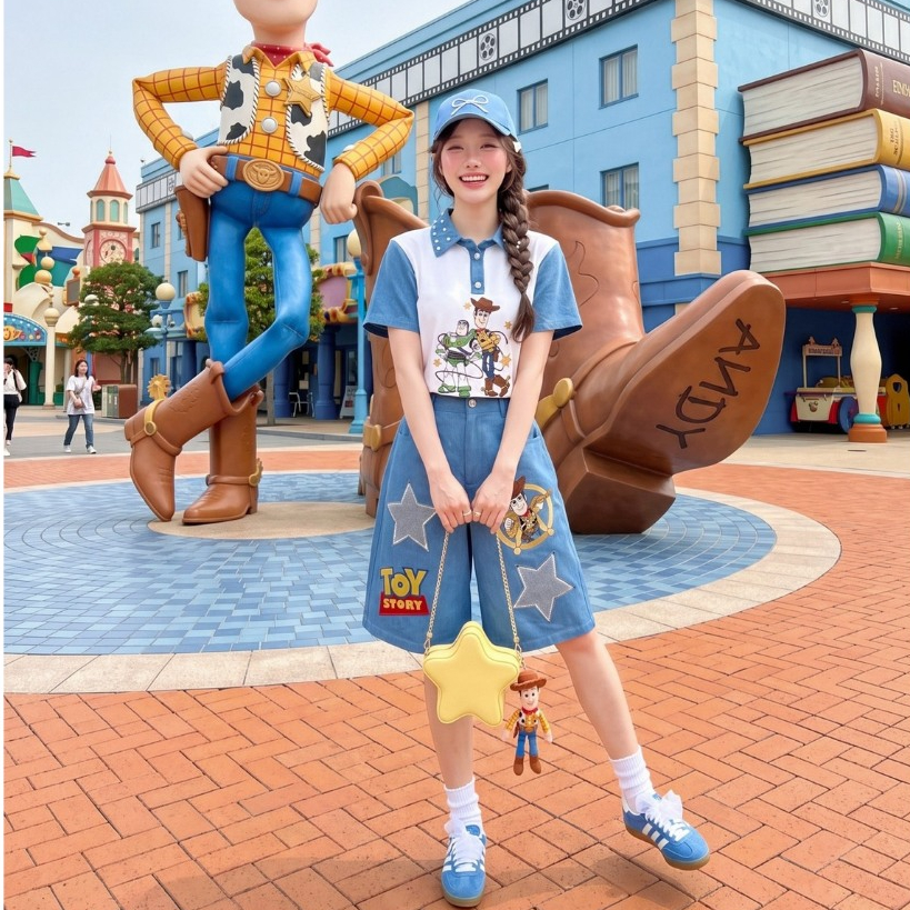 (มีถึง3XL) Maria Diamond ยีนส์ Andy Story Set เซ็ต 2 ชิ้น เสื้อยืดงานปักตัดต่อยีนส์ + กางเกงยีนส์ทรงจอร์จมีกระเป๋าข้าง