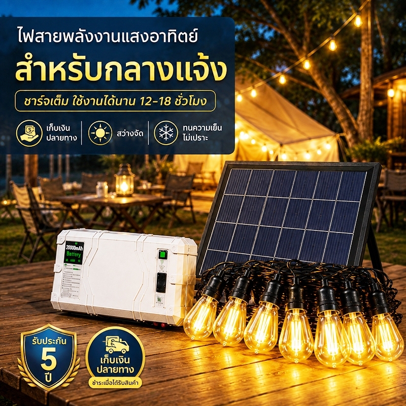 BEST ไฟเส้น ไฟริบบิ้นโซล่าเซลล์ ยาว10M20M30M50M ระบบสว่างค้าง กันน้ำIP65 ตกแต่งต้นไม้และสวน รั้วบ้าน