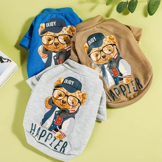 PEKO PET&CAT [W050] เสื้อผ้าสัตว์เลี้ยง ลายน้องหมีสวมแว่นตา เสื้อแฟชั่น สำหรับแมวและสุนัข