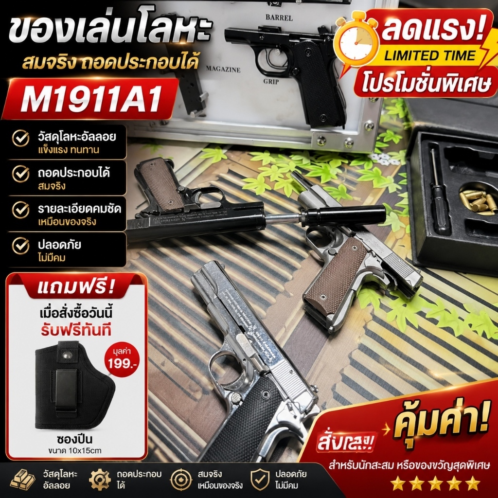 🎁ของเล่นโลหะ 1911 แบบถอดประกอบได้ ของสะสม 🎁 สั่งวันนี้ฟรีกระเป๋าป้องกัน