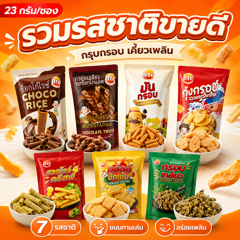 BTC Crispy Potatoes ขนมมันกรอบ ขนมทานเล่น ตรา บีทีซี กรอบอร่อยเคี้ยวเพลิน ขนาด 23 กรัม