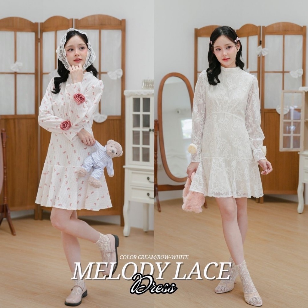 DR0633 LABELLE รุ่น Melody Lace Dress เดรสลูกไม้ คาเฟ่ ออกงาน น่ารัก