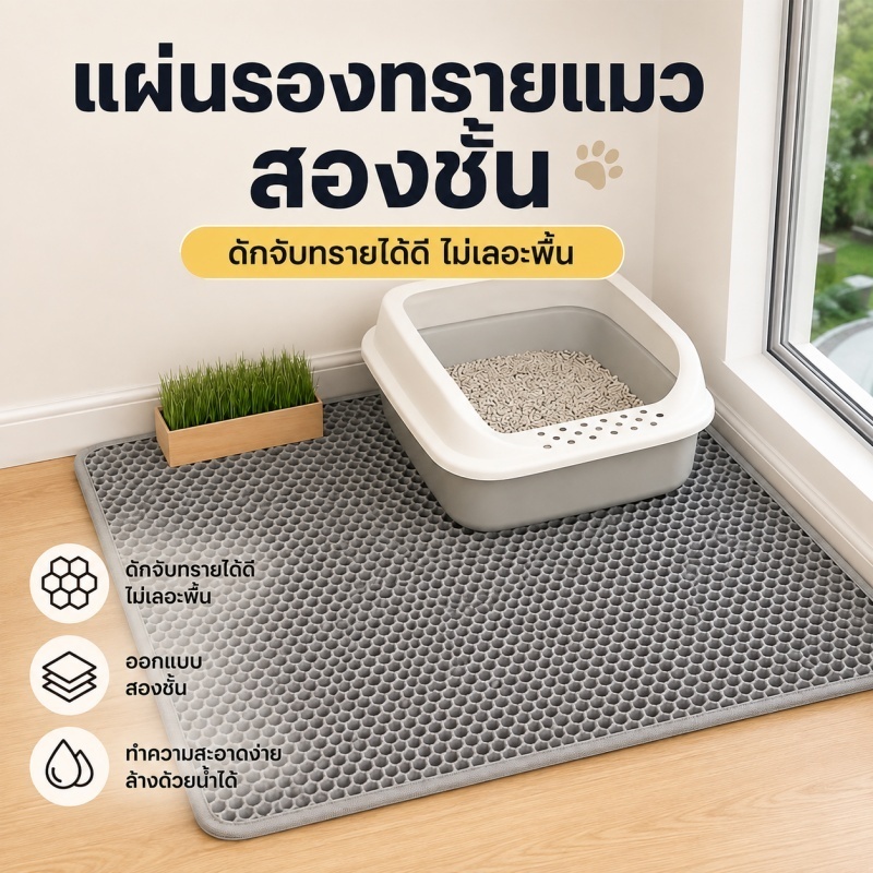 แผ่นดักทรายแมว พรมดักทรายแมว พรม 2 ชั้น EVA ช่วยดัก ทรายแมว ที่ติดตามเท้า รอง ทรายแมว ขนาด ใหญ่ ดักทราย
