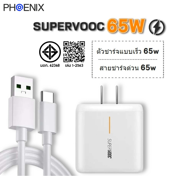 ชุดชาร์จ 65W USB-C ชาร์จเร็ว พร้อมสาย ใช้กับ Type-C ทุกรุ่น ปลอดภัย ได้มาตรฐาน