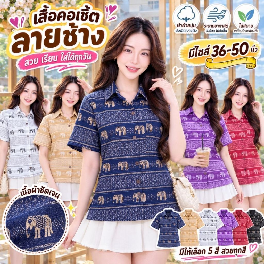 เสื้อคอเซิ้ต - ลายช้าง 6 สี