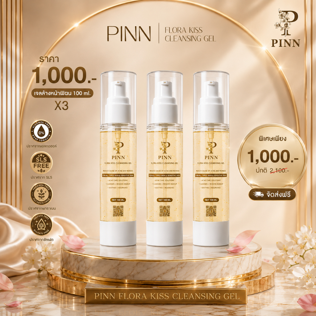 PINN Flora Kiss cleansing Gel เจลล้างหน้าพิณ(แบบใหม่) 3 ขวด (ตะกร้าบริษัทของแท้)