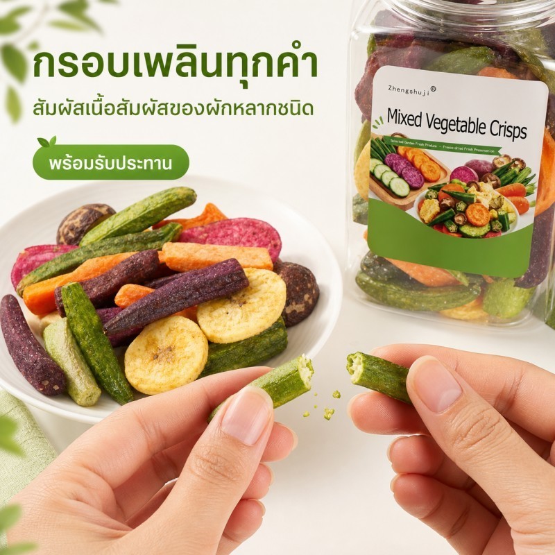 ผักและผลไม้รวมอบกรอบ 70 กรัม แบบกระปุก กระเจี๊ยบ เห็ดหอม แครอท มันม่วง กล้วย ขนมกินเล่น กรอบอร่อย พร้อมส่งจากไทย