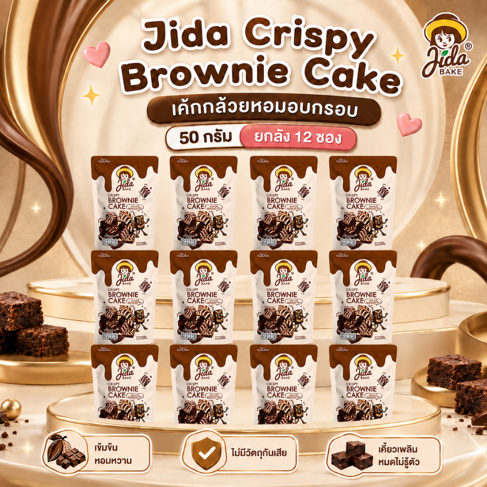 [12 ซอง] Jida Bake 50 g เค้กบราวนี่อบกรอบ | Crispy Brownie Cake