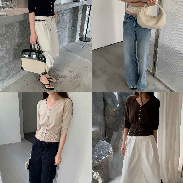 INBYIN - เสื้อคอวีแขน4 ส่วนดีเทลจั้มเอว WAIST FIT CARDIGAN - I4141
