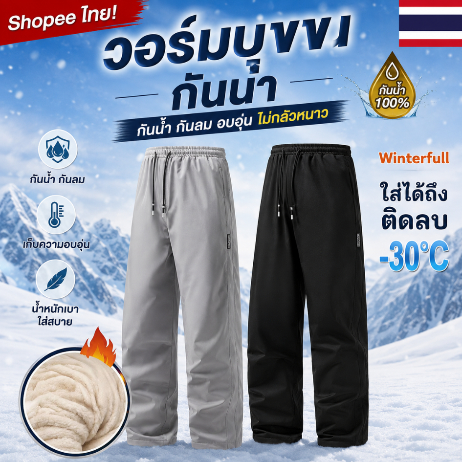 HM-HOT กางเกงบุขน กางเกงวอร์มบุขนกันหนาว ใส่ได้ถึงติดลบ -10 องศา ลุยหิมะ ส่งทันทีจากไทยทุกวัน