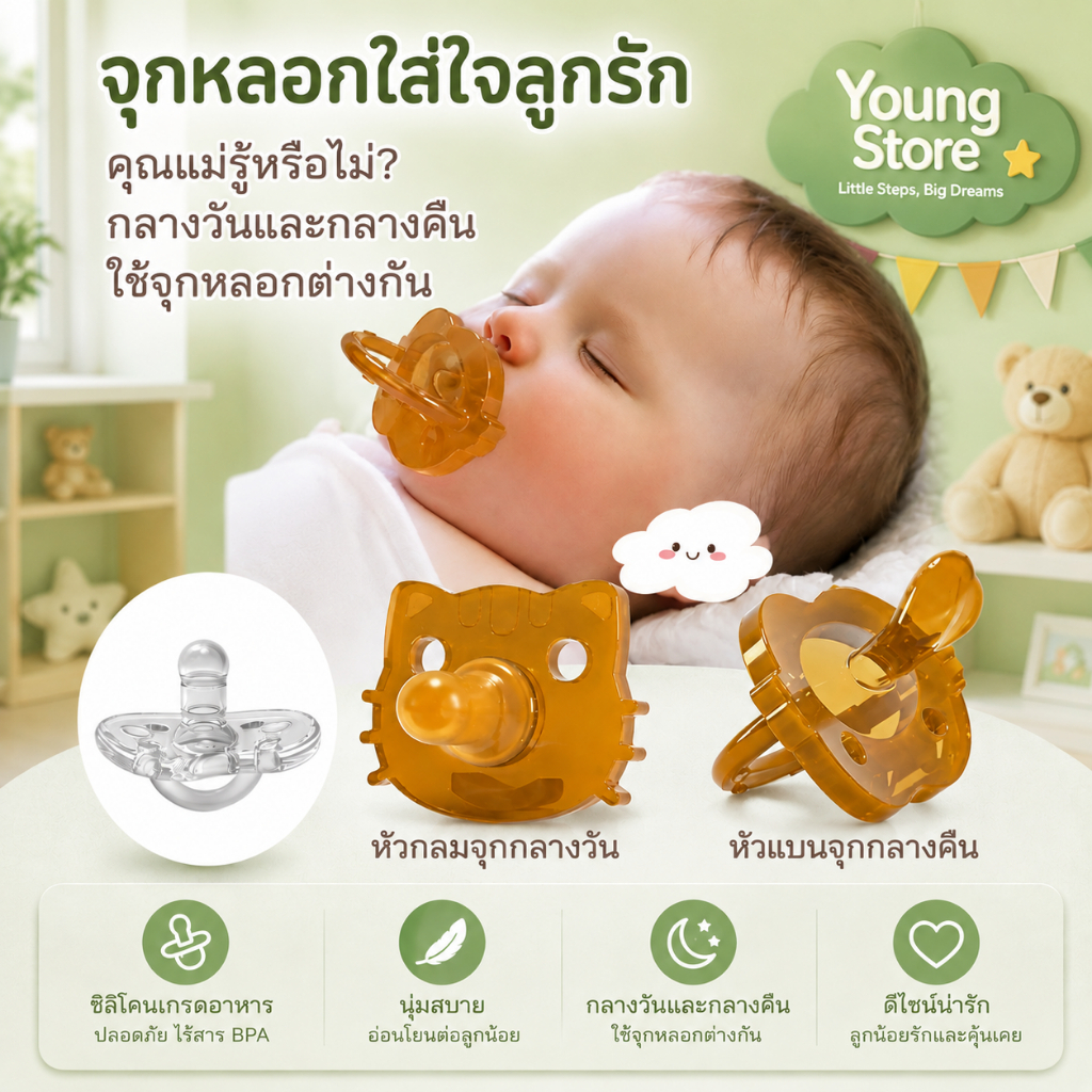 จุกนมหลอกซิลิโคน จุกนมหลอกนาโนซิลเวอร์ จุกดูดสำหรับเด็กแรกเกิด 0-3 เดือน BABY