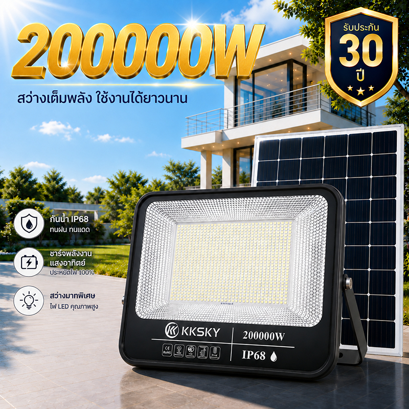 EEKOO ไฟถนนโซล่าเซลล์ 200000W IP67 กันน้ำ Solar Light LED แสงที่แข็งแกร่ง ด้วยรีโมทคอนโทรล ไฟเซ็นเซอร์ โคมไฟถนน