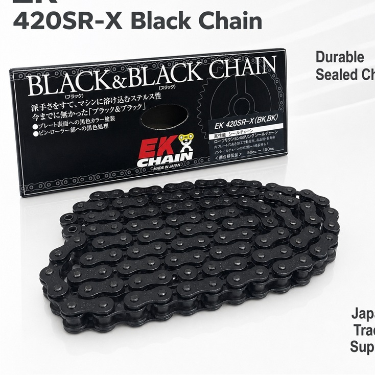 EK QX Ring Seal Chain 420SR-X Black & Black 106L - Semi-Press Clip Joint [05 BRAKE]