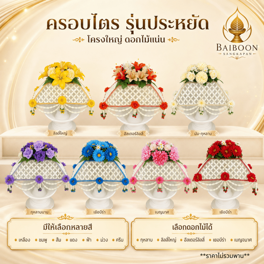 ครอบไตร กฐิน ผ้าป่า บวชนาค รุ่นประหยัด โครงใหญ่ ดอกไม้แน่น สวย คุ้มที่สุด