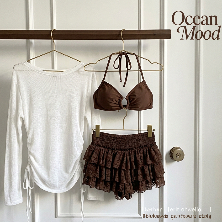 Ocean Mood |ชุดว่ายน้ำบิกินี่ 3 ชิ้น ชิ้นไปทะเล ดีไซน์ฉลุลายด้านหลัง กระโปรงลูกไม้ Sexy bikini