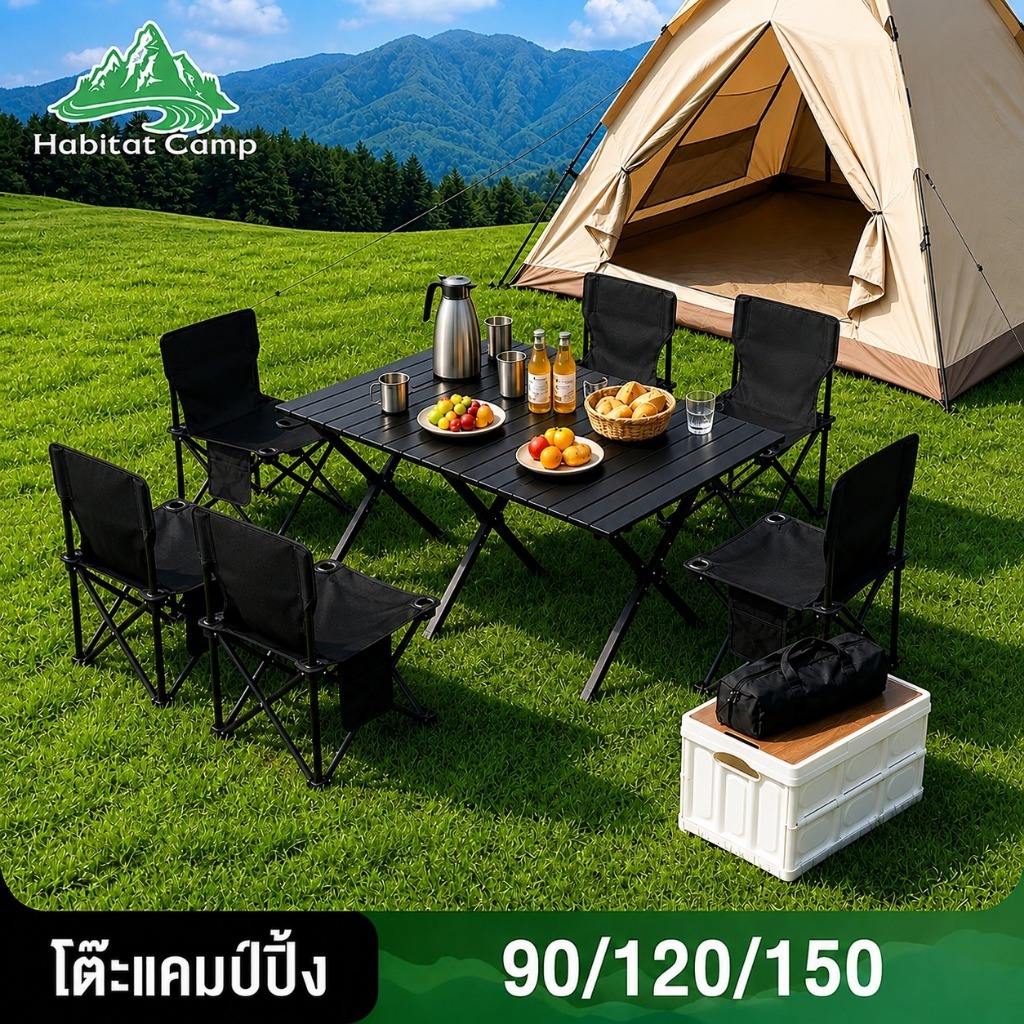 Habitat Camp โต๊ะแคมป์ปิ้ง โต๊ะสนาม 90/120/150CM โต๊ะปิคนิคอลูมิเนียมพับได้ รับน้ำหนักได้ถึง 300กก