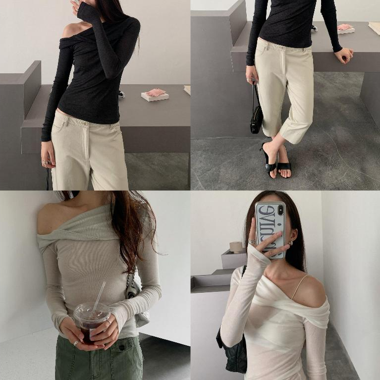 INBYIN - เสื้อแขนยาวปาดไหล่ SLIM LONG SLEEVE TOP - I4113