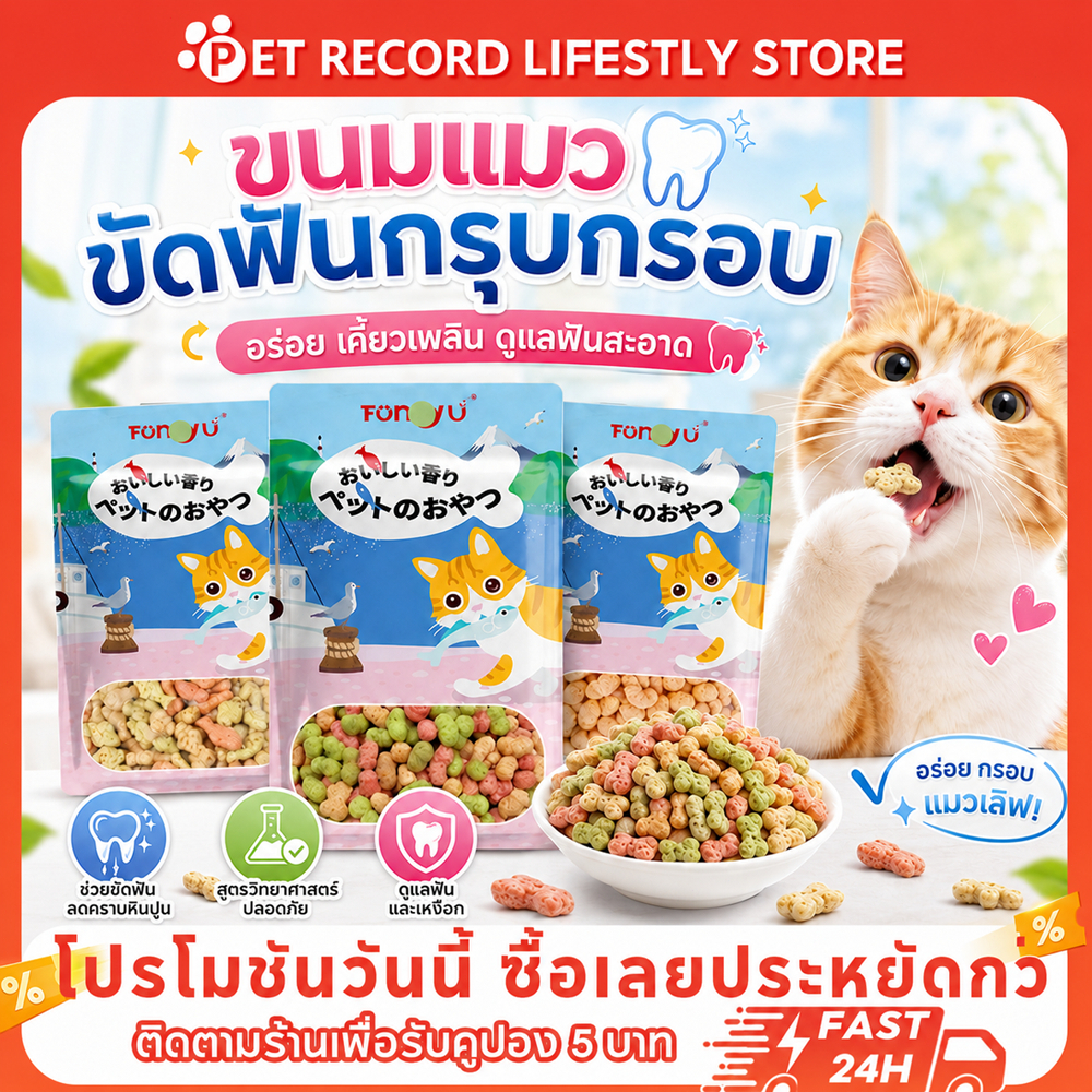 Pet Record 60g กรัมแมวขนมขบเคี้ยวทันตกรรมบิสกิตแมวขนมขบเคี้ยวแมวโภชนาการอาหารว่างสำหรับแมว