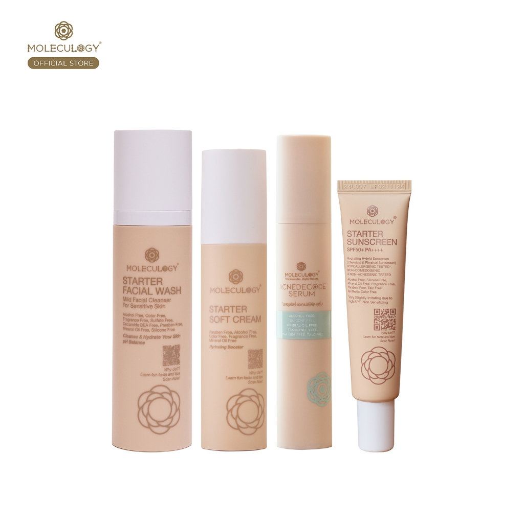 Moleculogy[Set4ชิ้น]Starter Soft Cream 50g +Facial Wash 100g +AcneDecode Serum 50ml+ Starter Sunscreen SPF50+ PA++++ 30g
