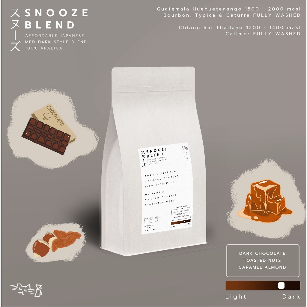 เมล็ดเบลนกาแฟคั่วกลางเข้ม Snooze Blend 1000g