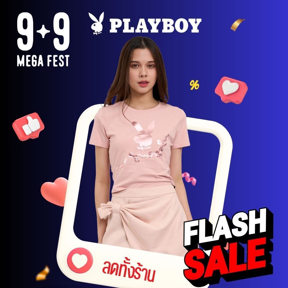 PLAYBOY FLASH SALE PRETTY REBEL เสื้อยืดคอกลม แขนสั้น P1WT261TF019OR