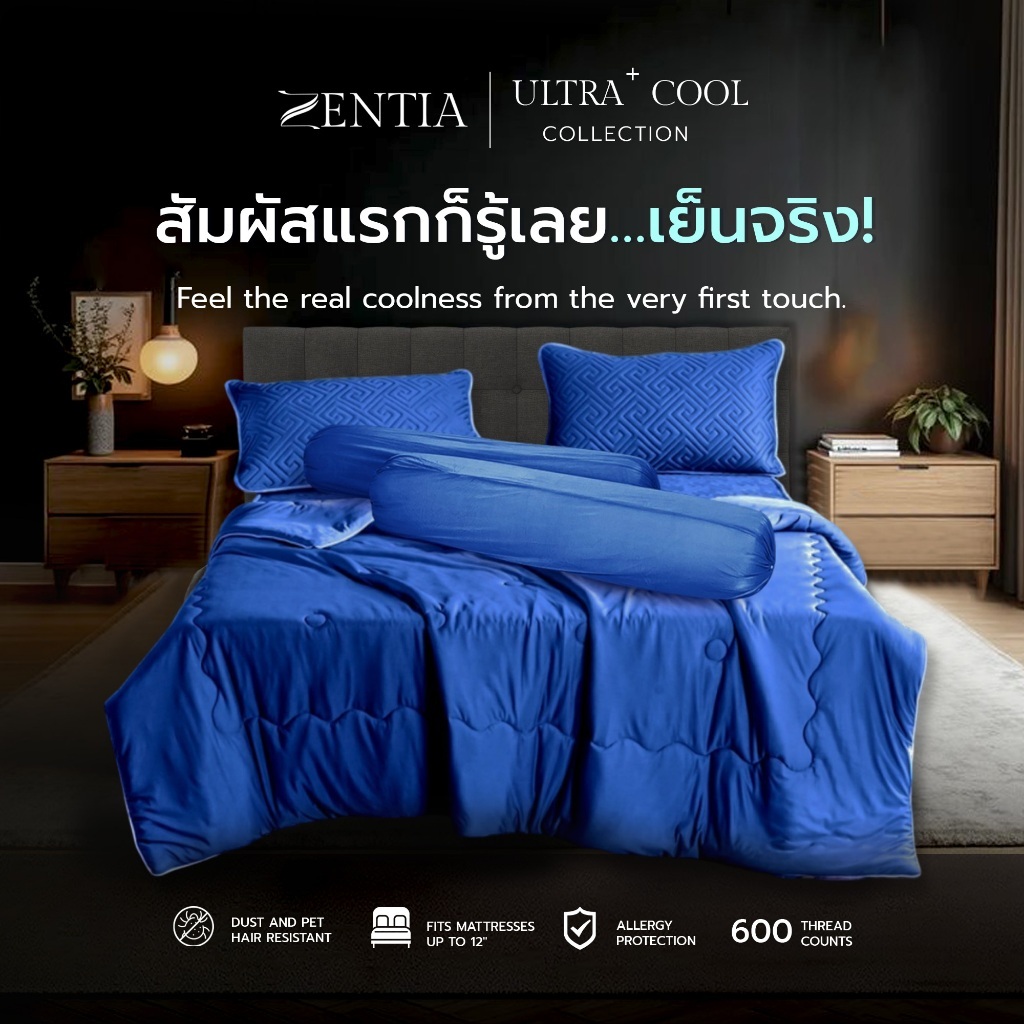 ZENTIA เซ็ทผ้าปูที่นอนไหมน้ำแข็งเสริมยางพารา 6 ชิ้น [BS]