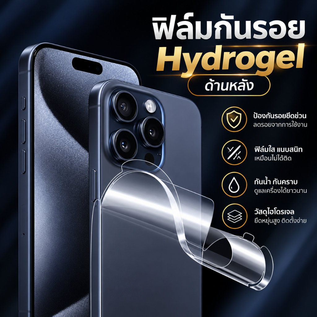ฟิล์มหลัง ไฮโดรเจลใส ด้านหลัง สำหรับไอโฟน 7 8 SE2 SE3 7p 8+ XR XSMAX 11 11PRO 11PM 12 12mini 15Pro 16promax 17 18promax