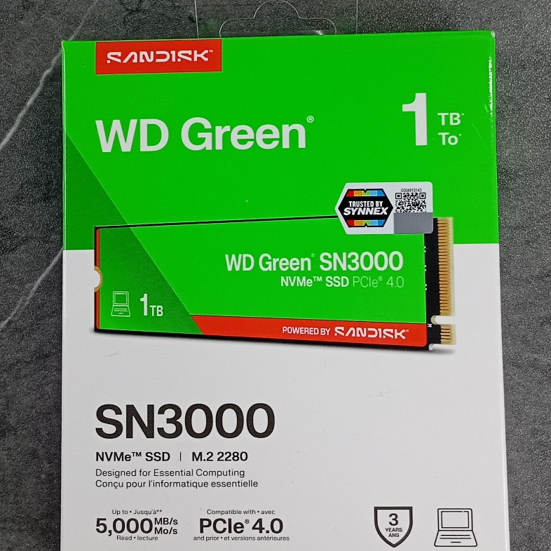 1 TB SSD (เอสเอสดี) WD GREEN SN3000 - PCIe 4x4 NVMe M.2 2280 WDS100T5G0E