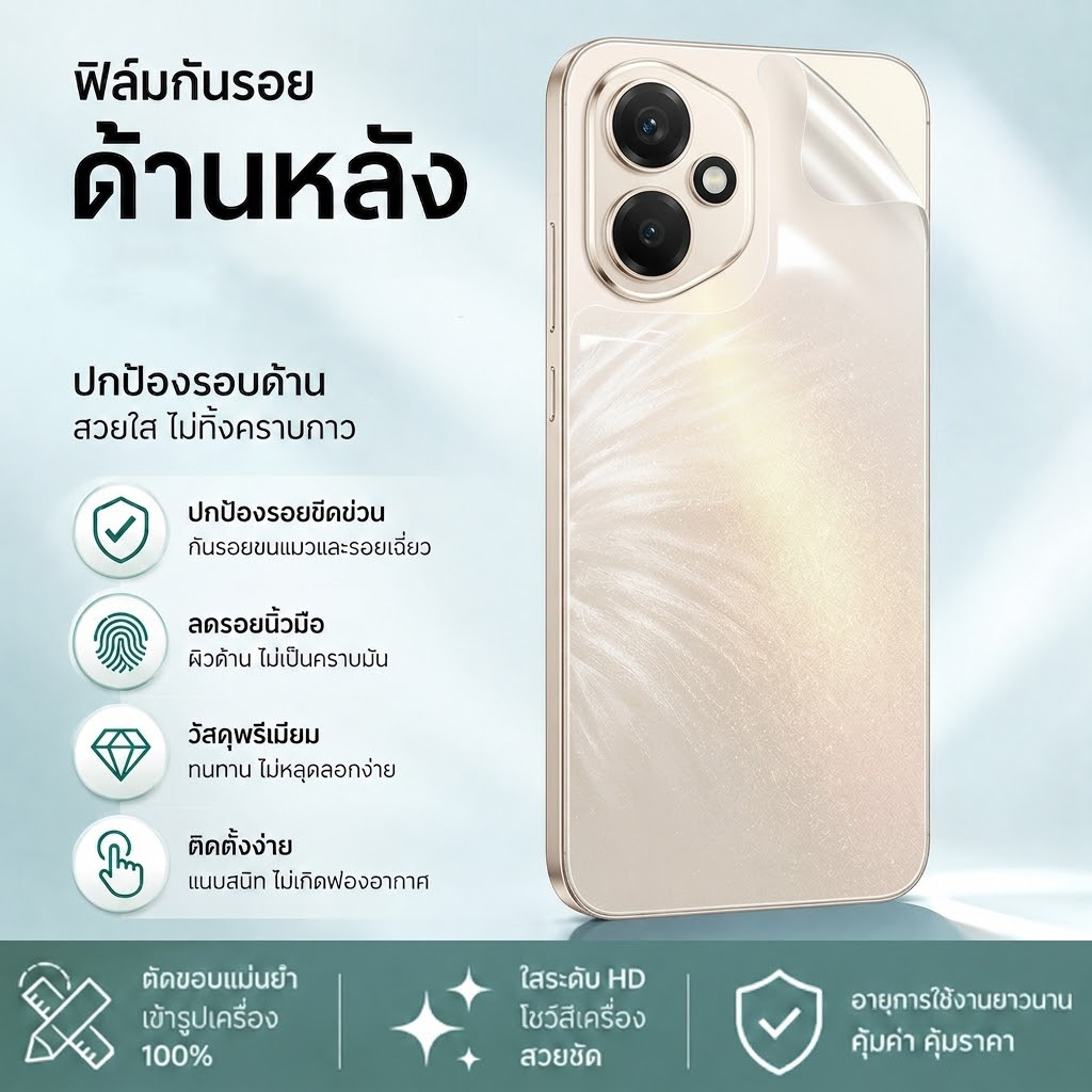 ฟิล์มหลังสีใส สำหรับ For Honor 400 Lite 200 Pro X9d X7a X7c A7d X6a X6d X6c X6e X5c