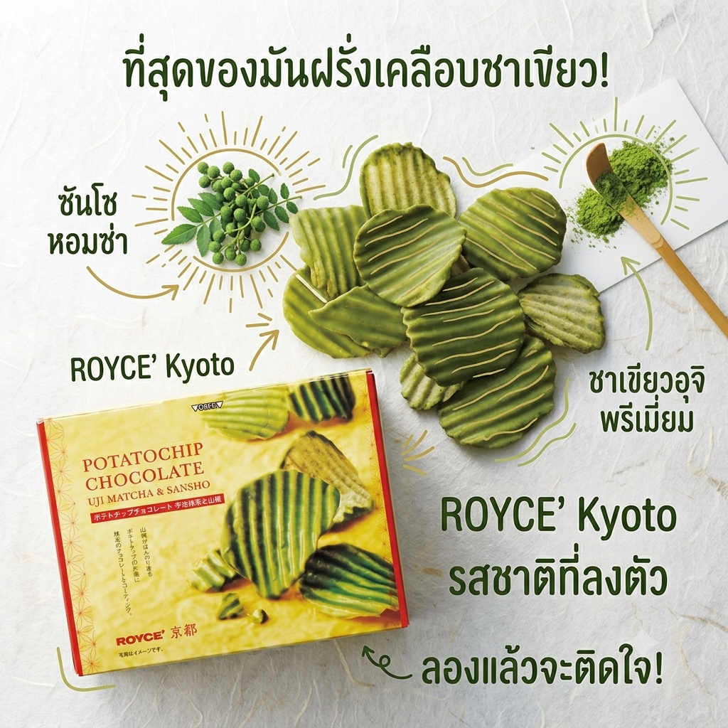 ROYCE' Potatochip Chocolate Uji Matcha รสชาเขียวอุจิและซันโช