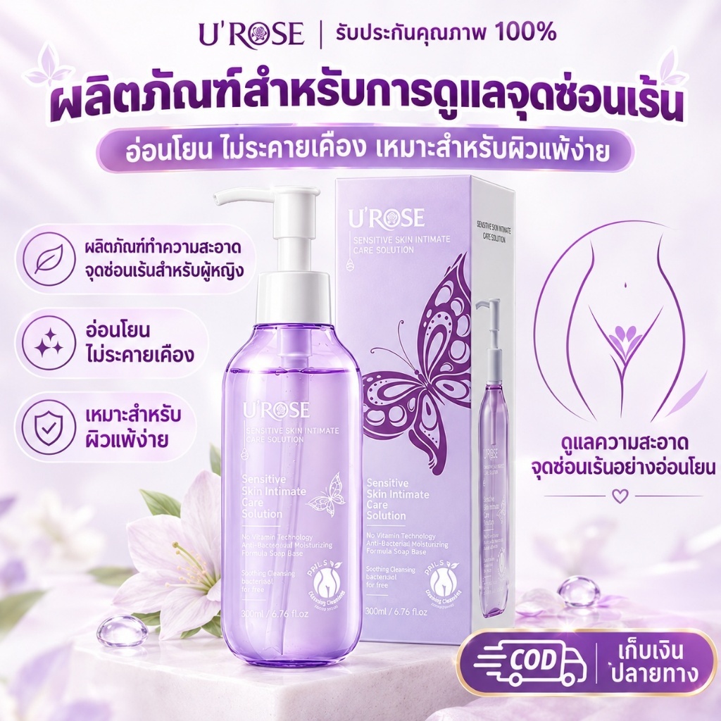 U'ROSE ทำความสะอาดจุดซ่อนเร้น สูตรอ่อนโยน pH Balance ทำความสะอาดอย่างอ่อนโยน เติมความชุ่มชื้น ดูแลจุดซ่อนเร้น 200ml