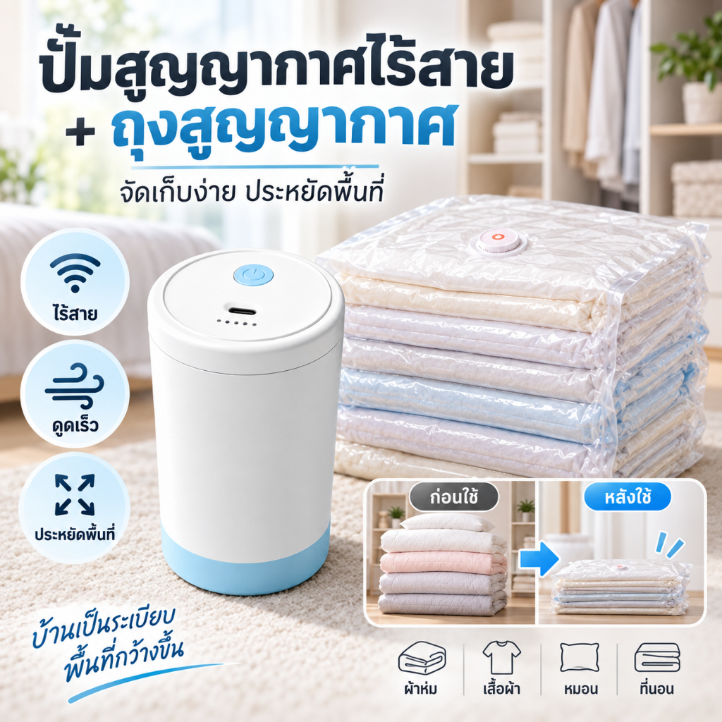 🔥ไฟฟ้าถุงสูญญากาศ + ถุงสุญญากาศ ทนความร้อน Electric Air Pump ปั๊มดูดถุงสูญญากาศขนาดเล็กแบบพกพาน้ําหนักเบาเดินทาง
