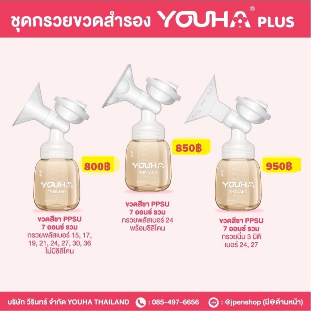 (ราคาต่อข้าง) ชุดกรวยปั้มนม พร้อมขวดสีชา 7 ออนซ์ ชุดกรวยสำรองยูฮา Youha รุ่น YH8804Plus