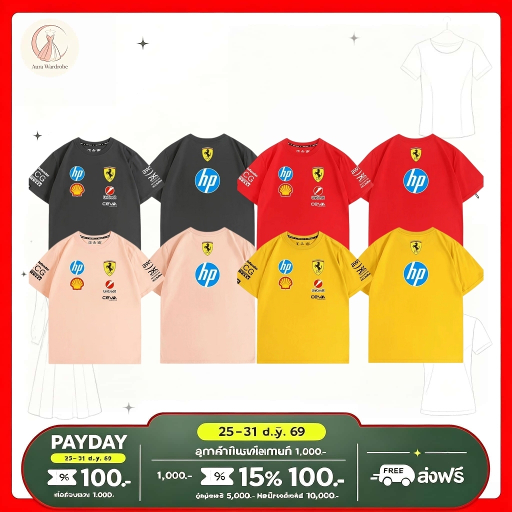 FERRARI F1 TEAM GRAPHIC T‑SHIRT เสื้อยืดพิมพ์ลายธีมมอเตอร์สปอร์ต