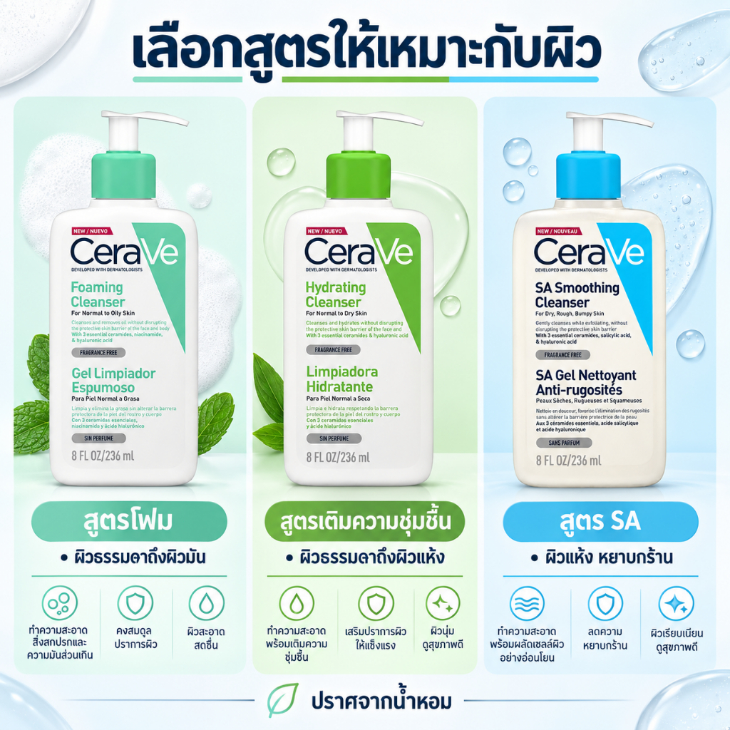 โฟมและเจลล้างหน้า 3 สูตร 236 มล. ช่วยลดความมัน เติมความชุ่มชื้น และดูแลผิวแห้งหยาบกร้าน