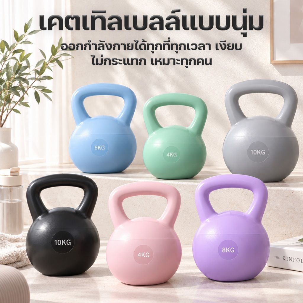 เคตเทิลเบลล์แบบนุ่ม สีดำ เสียงเงียบ ยกน้ำหนัก ฟิตเนสที่บ้าน ไม่ทำพื้นเป็นรอย เหมาะทุกคน Kettlebell