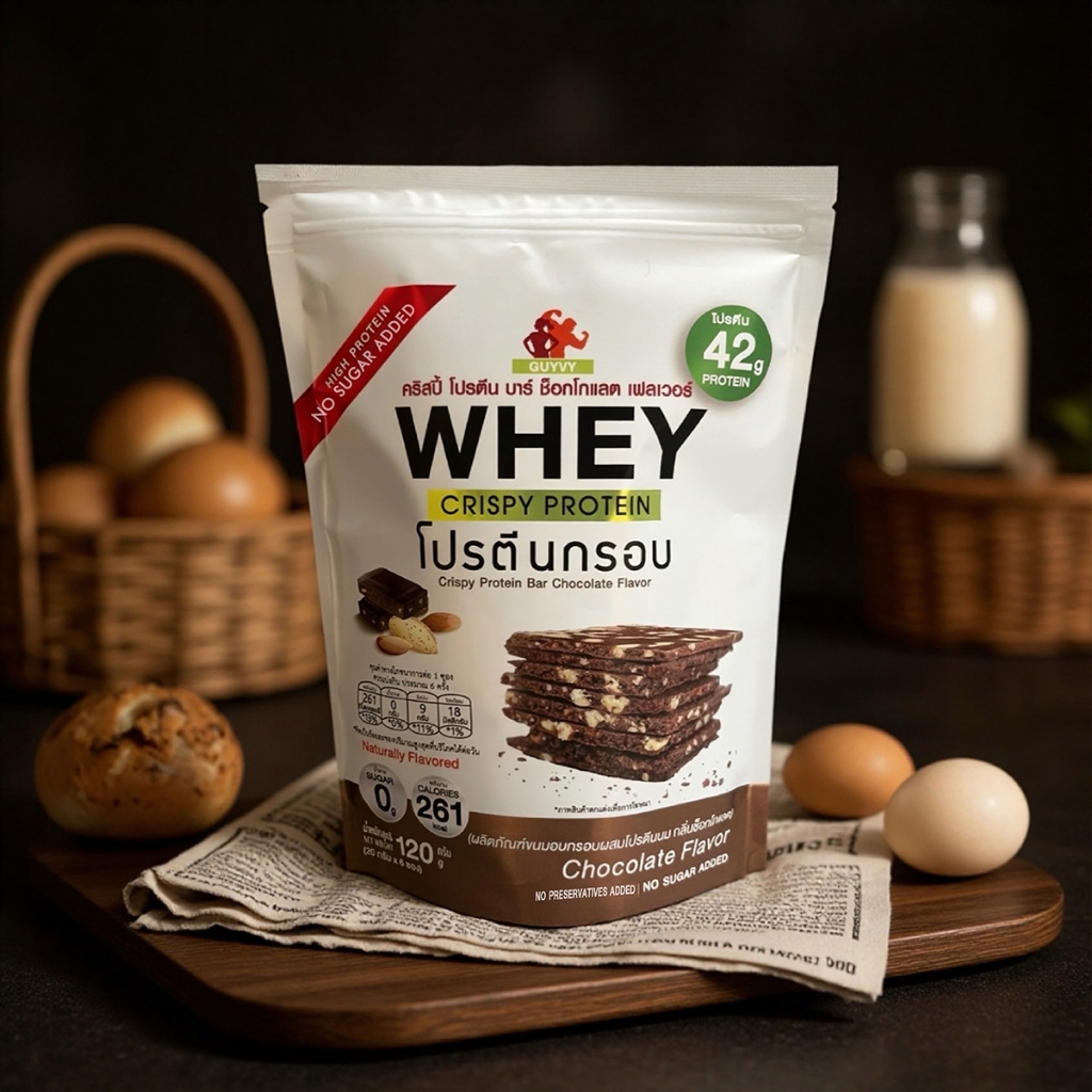 Crispy Protein Dark Chocolate Flavor ขนมคลีน โปรตีนกรอบรสช็อกโกแลต โปรตีนสูงแคลต่ำไม่อ้วน ไม่มีไขมันทรานส์